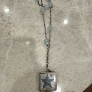 Jewel Kade Silver-Tone Necklace with Pale Blue Beads and Star Pendant